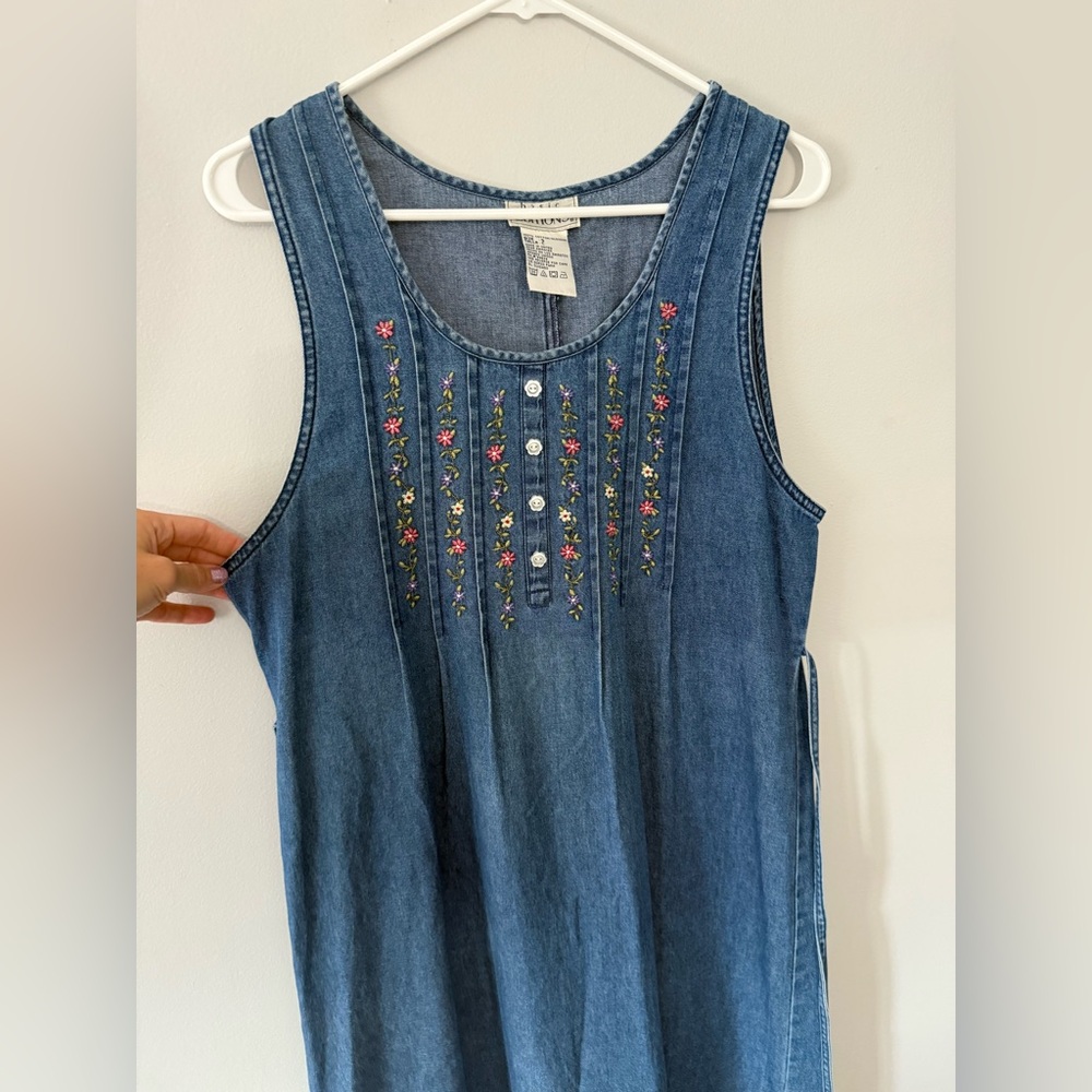 Vtg Basic Editions Embroidered Denim Sleeveless D… - image 3